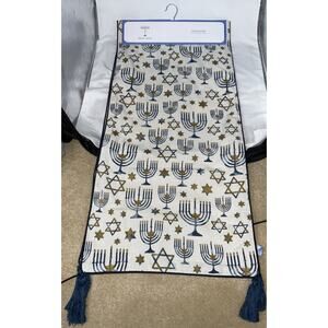 NEW HANUKKAH TABLE RUNNER 16x72” STAR OF DAVID MENORAH GOLD BLUE METALLIC